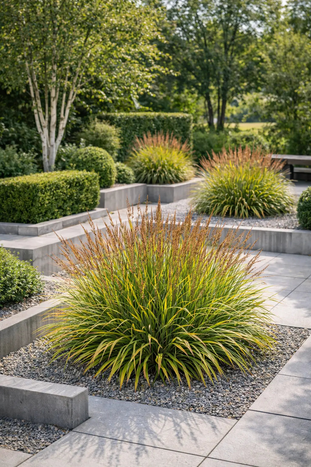 Niedriges Ziergras Calamagrostis splendens ‚Cheju-Do‘ von Stauden Gänge, mit feinen, rosanen Blättern und zierlichem Wuchs.