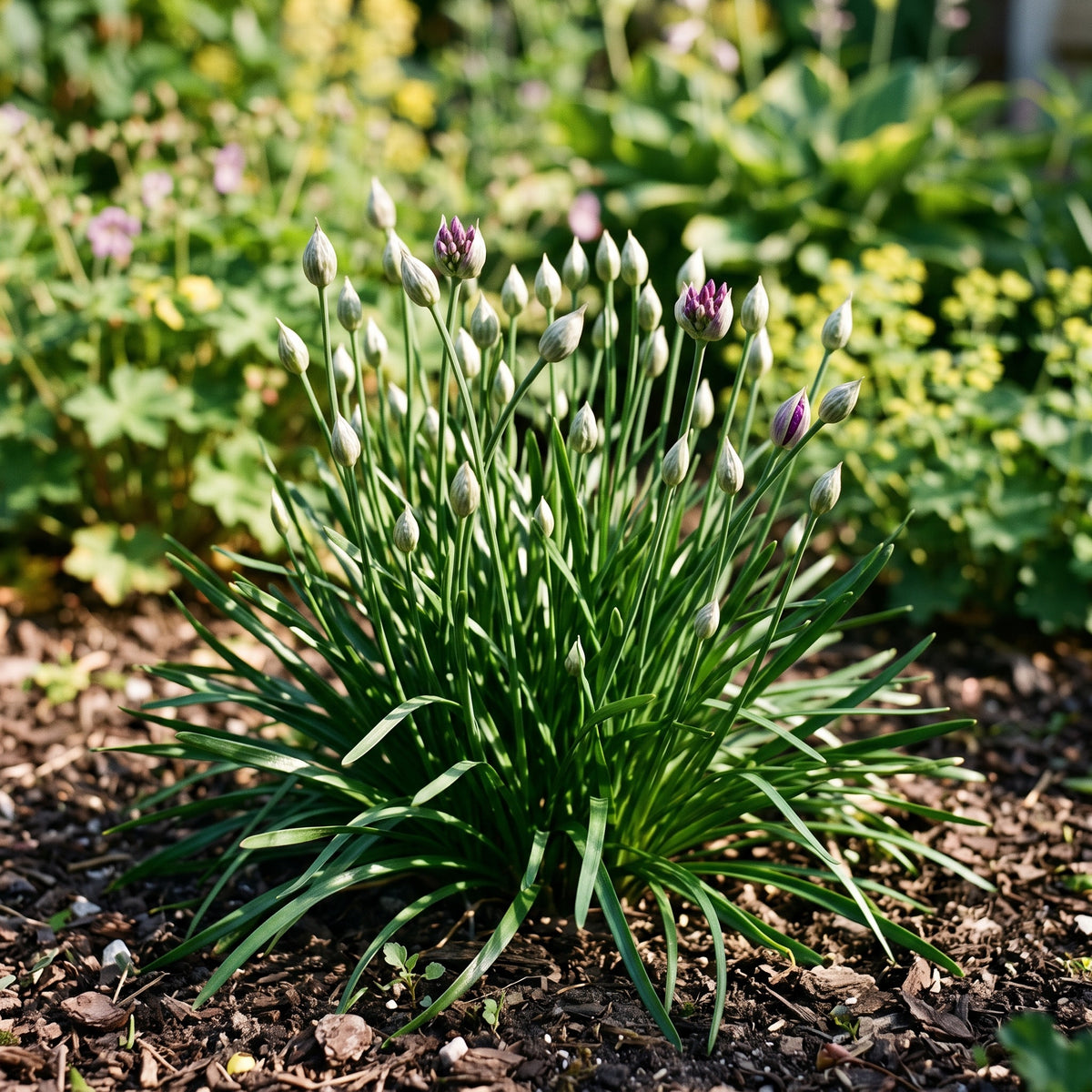 Allium 'Millenium' Ende Juni mit geschlossenen silbriggrünen Blütenknospen