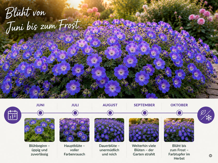 Dauerblüher Geranium 'Rozanne' mit Blüten von Juni bis Oktober