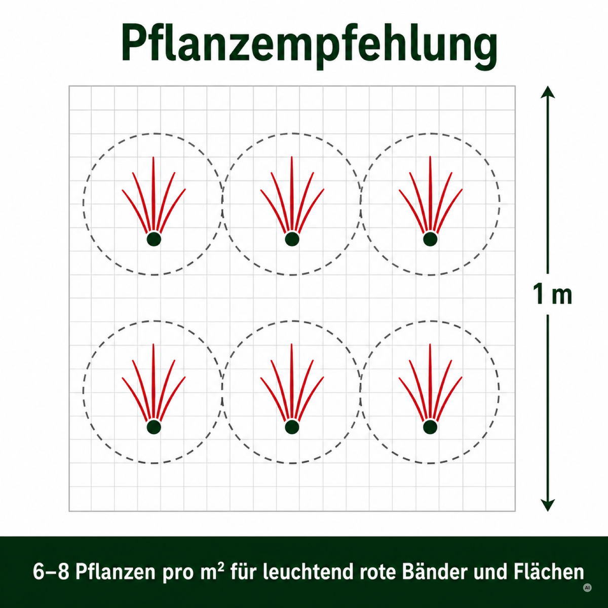 Pflanzplan Japanisches Blutgras 'Red Baron': 6–8 Pflanzen pro m² für rote Bänder und Flächen