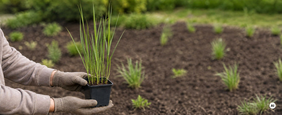 Lieferzustand der Rutenhirse 'Northwind' im 1-Liter-Topf, 11 × 11 cm