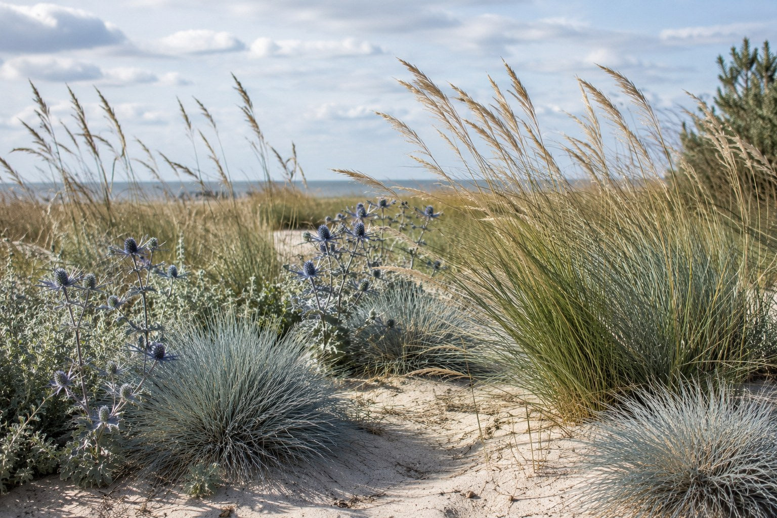 Strand- und Dünengarten mit Edeldistel, Blauschwingel und Strandhafer