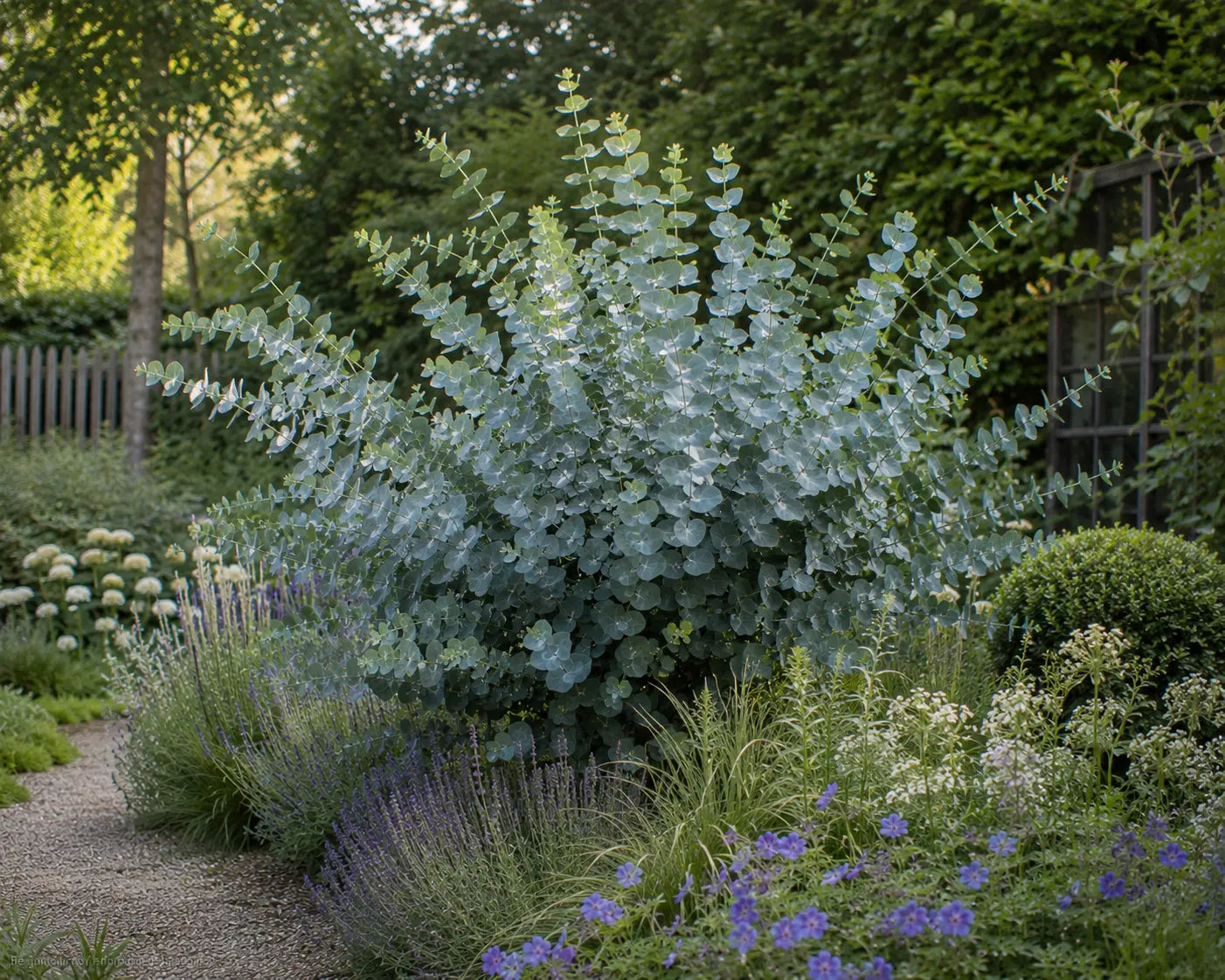 Eukalyptus gunnii Staude mit grünen Blättern, wächst als typische Blaugummibaum-Pflanze von Stauden Gänge.