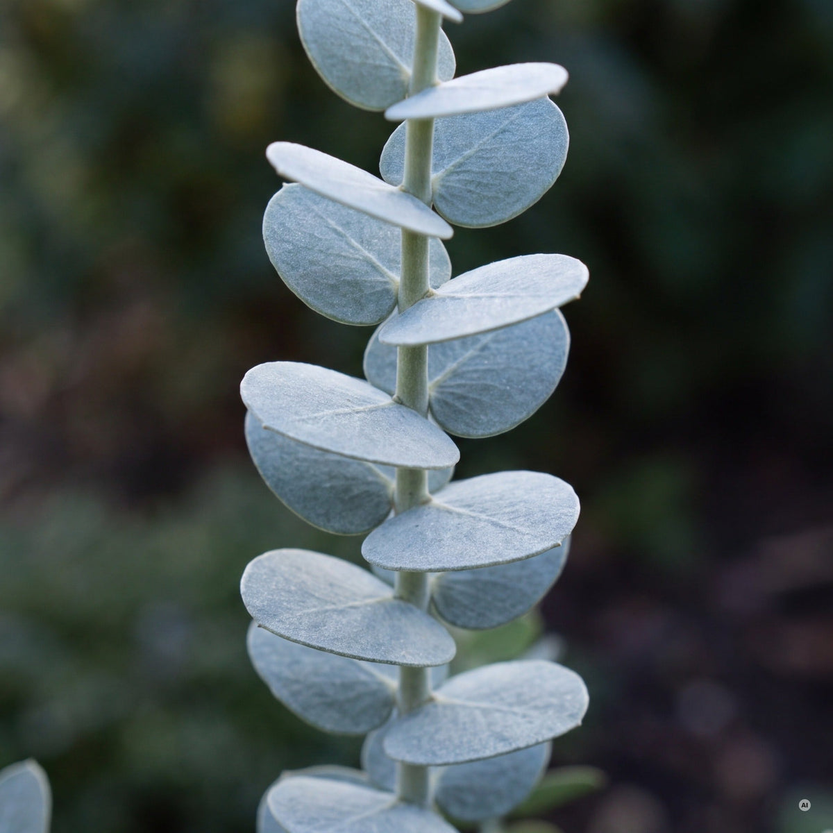 Jugendlaub von Eucalyptus gunnii, runde blau bereifte Blätter in gegenständigen Paaren