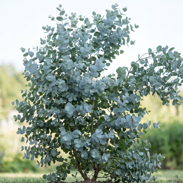 Eucalyptus gunnii als freistehender Solitär mit dichter blauer Krone