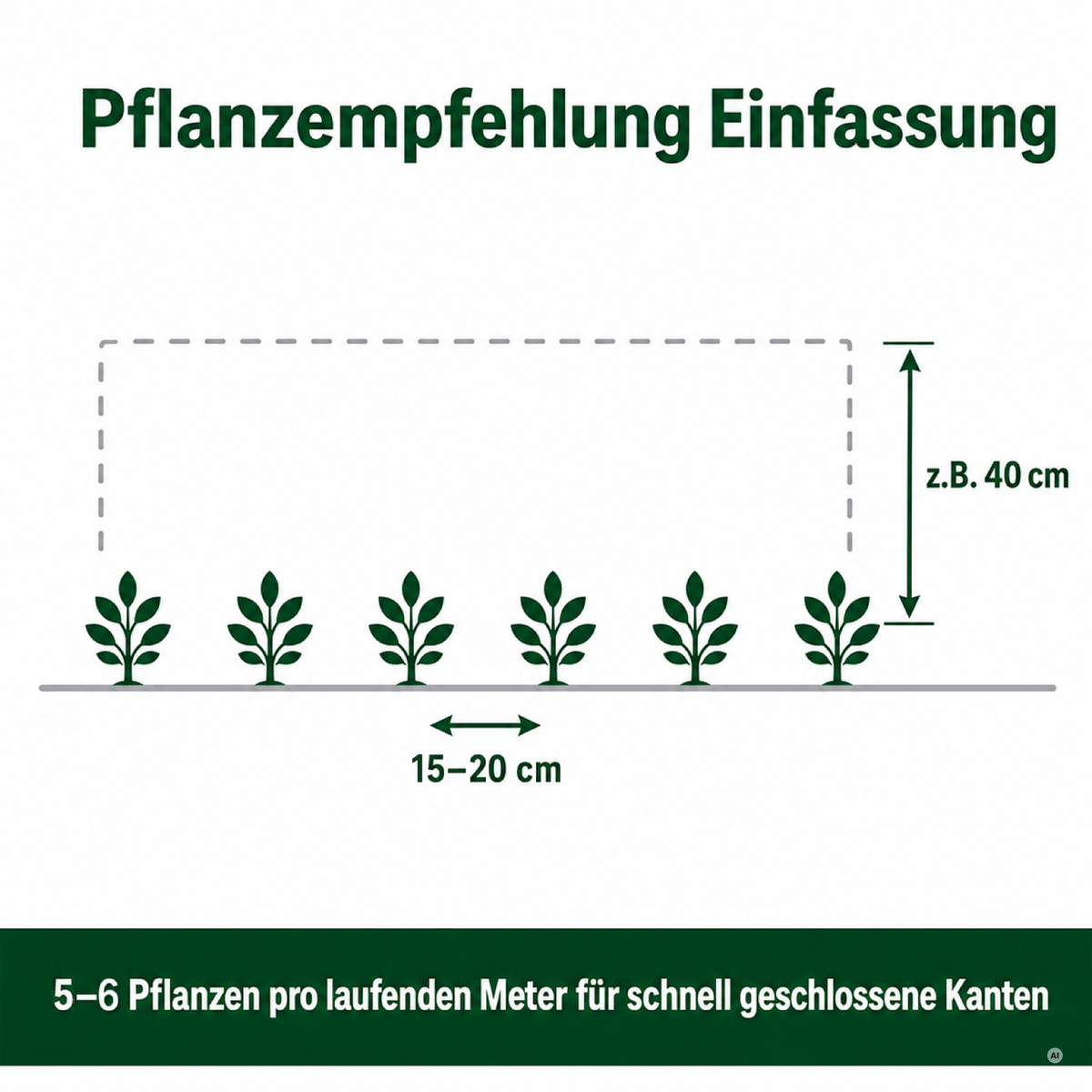 Pflanzempfehlung Berg-Ilex 'Stokes' als Einfassung: 5 bis 6 Pflanzen pro laufendem Meter, Abstand 15 bis 20 cm