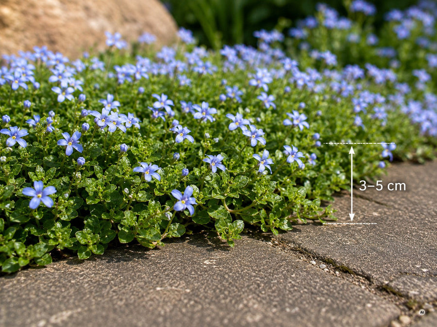 Seitenansicht des Blauen Bubikopfs: das Polster bleibt nur 3 bis 5 cm hoch