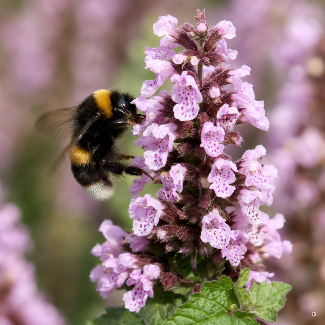 Erdhummel an der Blütenkerze der Nepeta sibirica ‚Serene Wild Orchid' Sibirischen Katzenminze, von Stauden Gänge.